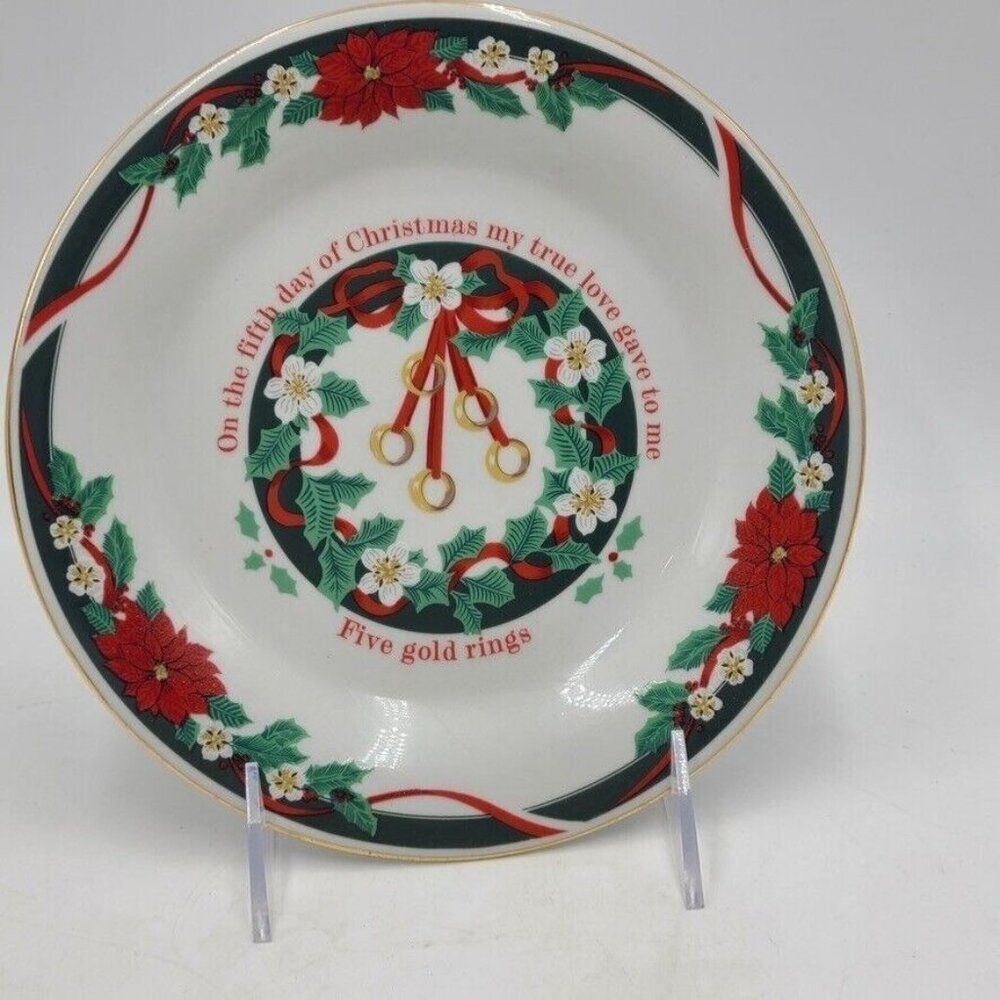Vintage 90s Tienshan 12 Days of Christmas Five Golden Rings Plate 7.5"